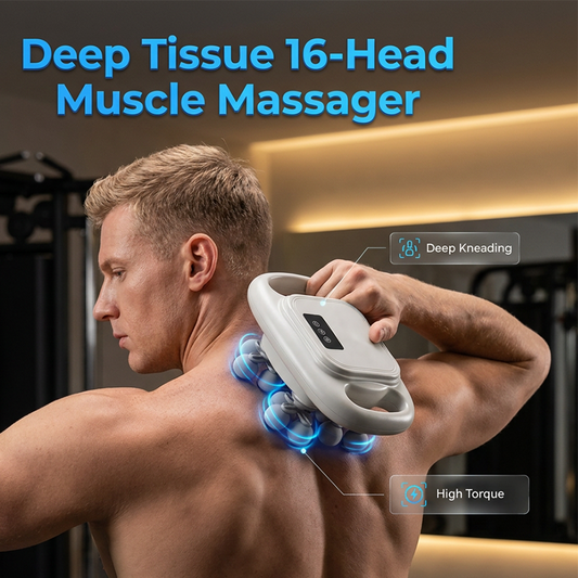 ⏳Sconto del 50% per un periodo limitato⏰Massaggiatore muscolare senza fili con 16 testine massaggianti💆