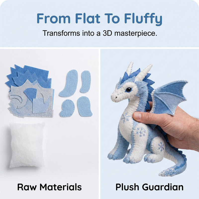 Kit Fai-da-Te Drago di Ghiaccio in Feltro Patchwork - Guardiano Invernale Artico Set da Cucito