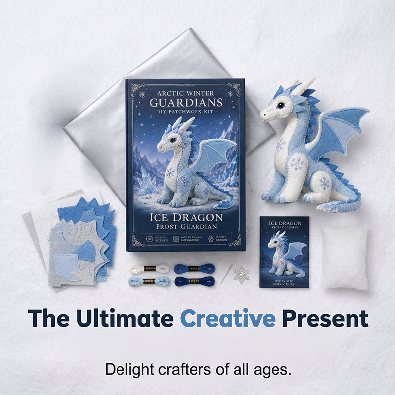 Kit Fai-da-Te Drago di Ghiaccio in Feltro Patchwork - Guardiano Invernale Artico Set da Cucito