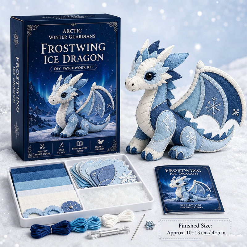 Kit Fai-da-Te Drago di Ghiaccio in Feltro Patchwork - Guardiano Invernale Artico Set da Cucito