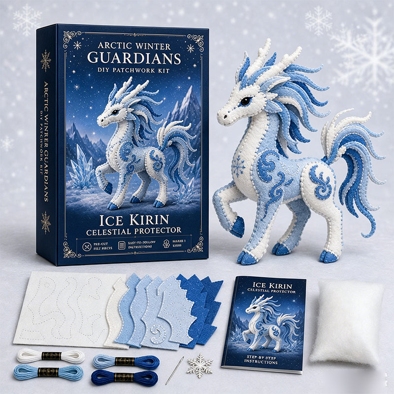 Kit Fai-da-Te Drago di Ghiaccio in Feltro Patchwork - Guardiano Invernale Artico Set da Cucito