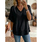 💖T-Shirt Boho da Donna con Scollo a V e Bordi Sfrangiati 🌿 – Vestibilità Ampia, Top Estivo Traspirante in Cotone Morbido👚