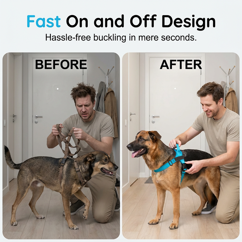 Pettorina imbottita per cani, facile da indossare e togliere, ideale per le passeggiate.