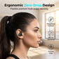 Auricolari stereo wireless Bluetooth 5.2 con gancio per l'orecchio, ideali per lo sport.