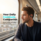 Auricolari stereo wireless Bluetooth 5.2 con gancio per l'orecchio, ideali per lo sport.