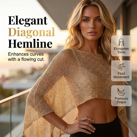 ⏰ULTIMO GIORNO! SCONTO 50%👚Elegante Poncho in Maglia Traforata. Taglio Fluido, Lucentezza Raffinata – il Complemento Perfetto per Abiti & Top
