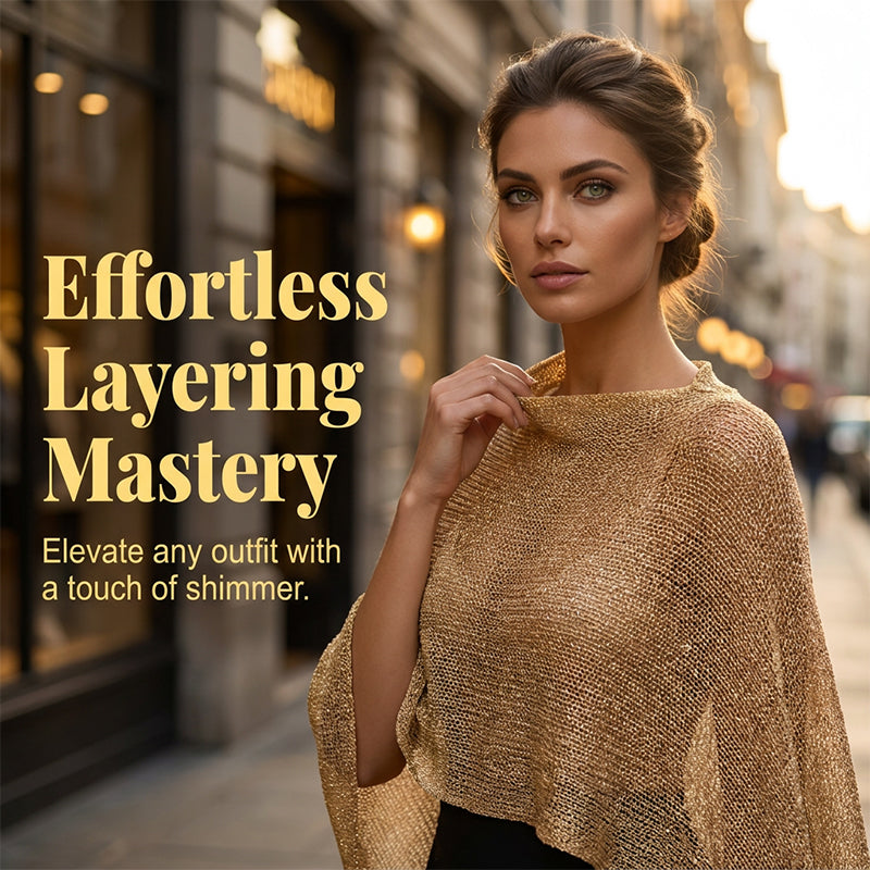 ⏰ULTIMO GIORNO! SCONTO 50%👚Elegante Poncho in Maglia Traforata. Taglio Fluido, Lucentezza Raffinata – il Complemento Perfetto per Abiti & Top
