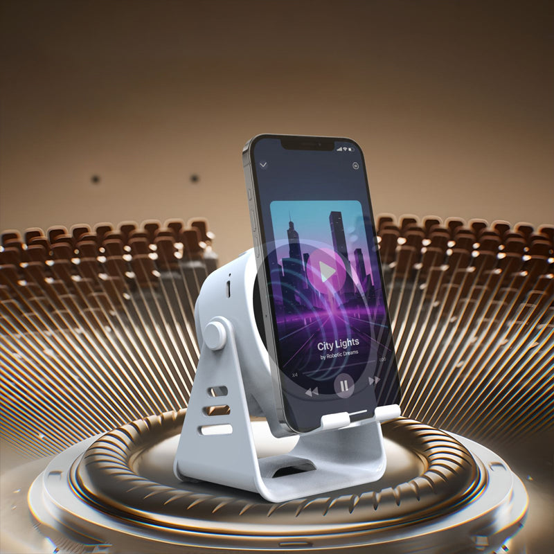 🔊 Supporto 2 in 1 con Altoparlante Audio Induttivo, Suono a 360° Compatibile con Tutti i Telefoni e Tablet