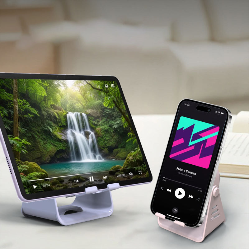 🔊 Supporto 2 in 1 con Altoparlante Audio Induttivo, Suono a 360° Compatibile con Tutti i Telefoni e Tablet