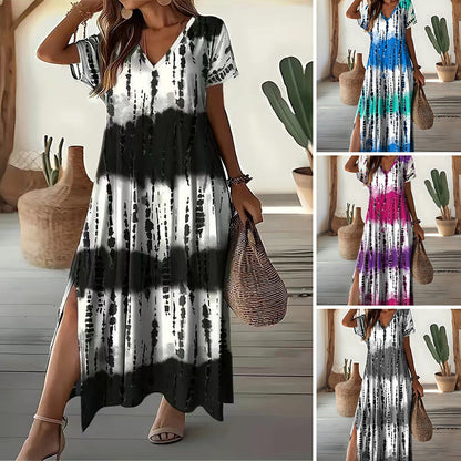 🏖️🌸Saldi Estivi 60% DI SCONTO💃Abito Casual da Donna con Scollo a V e Sfumatura di Colore