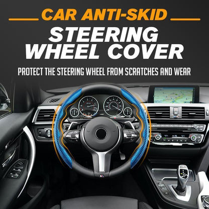 🚗✨ Coprivolante antiscivolo per auto - Pelle in fibra di carbonio e adattamento universale | Resistente al sudore