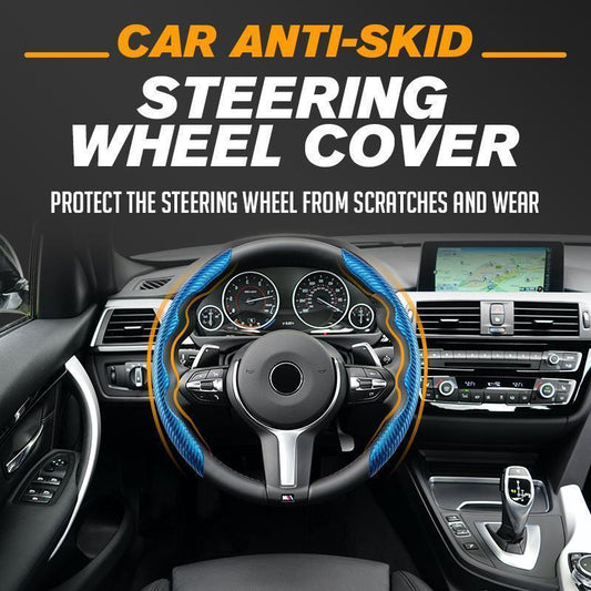 🚗✨ Coprivolante antiscivolo per auto - Pelle in fibra di carbonio e adattamento universale | Resistente al sudore