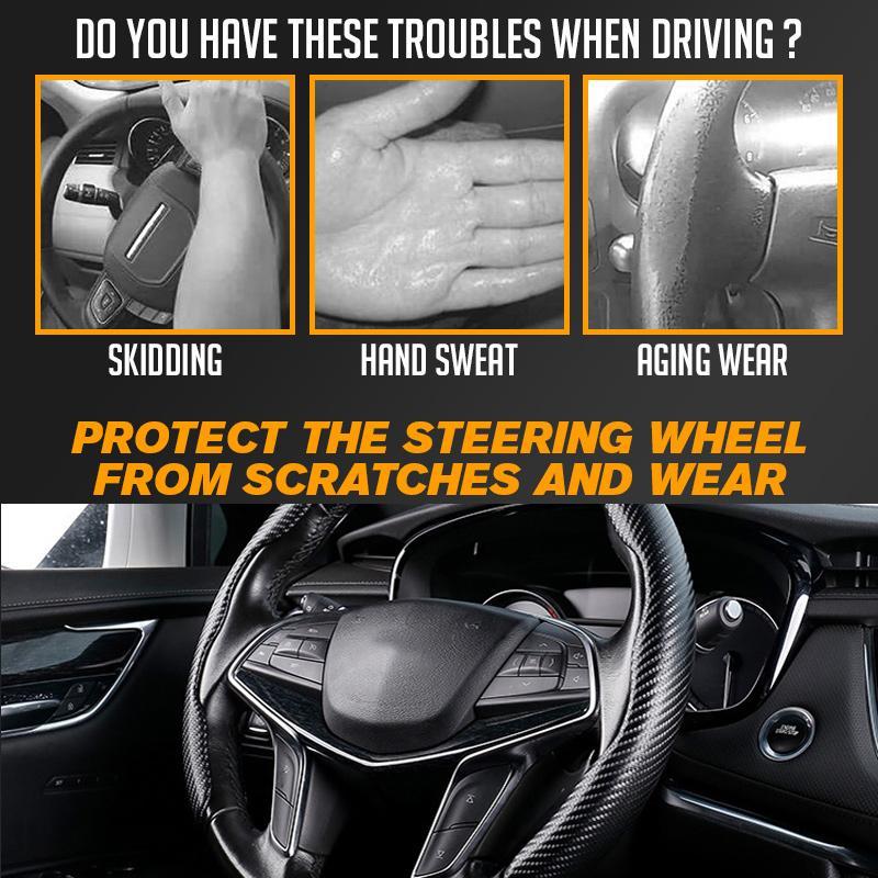 🚗✨ Coprivolante antiscivolo per auto - Pelle in fibra di carbonio e adattamento universale | Resistente al sudore