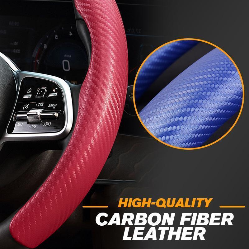 🚗✨ Coprivolante antiscivolo per auto - Pelle in fibra di carbonio e adattamento universale | Resistente al sudore