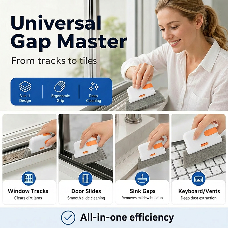 🔥Vendita Calda 50% SCONTO🔥 Smettila di Pulire le Guide delle Finestre con le Unghie! Strumento 3-in-1 per Pulizia Guide Finestre – Spazzola + Raschietto + Pad Abrasivo, Raggiunge Dove le Dita Non Arrivano