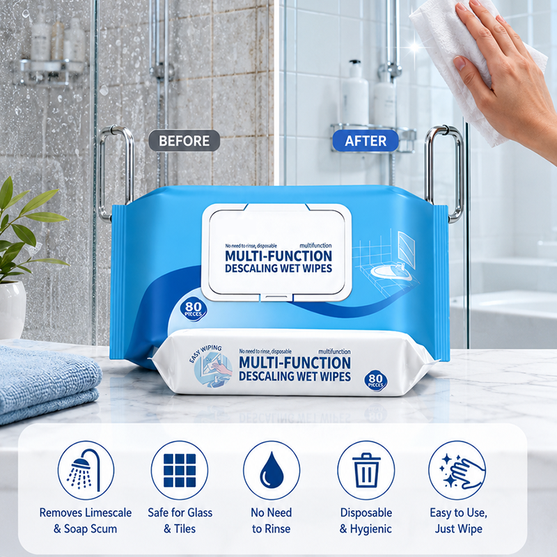 🧻 BUY 3 GET 2 FREE! Multi-Function Bathroom Descaling Cleaning Wipes – Instant Shine Disposable Limescale Remover Wipes, All-Surface Safe for Faucets, Glass, Tile & Bathroom Fixtures
