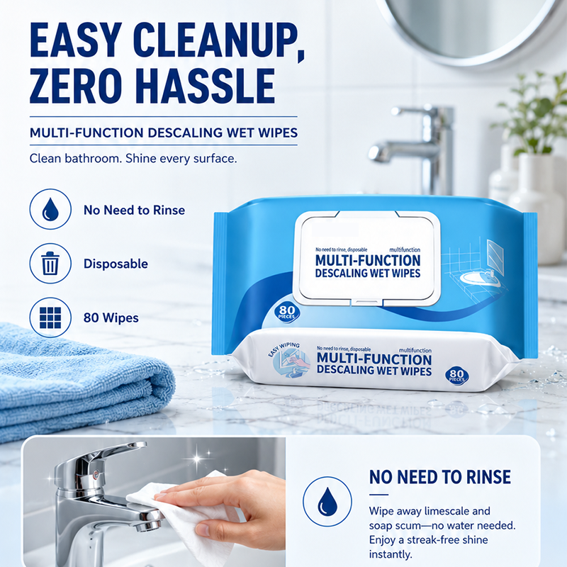 🧻 BUY 3 GET 2 FREE! Multi-Function Bathroom Descaling Cleaning Wipes – Instant Shine Disposable Limescale Remover Wipes, All-Surface Safe for Faucets, Glass, Tile & Bathroom Fixtures