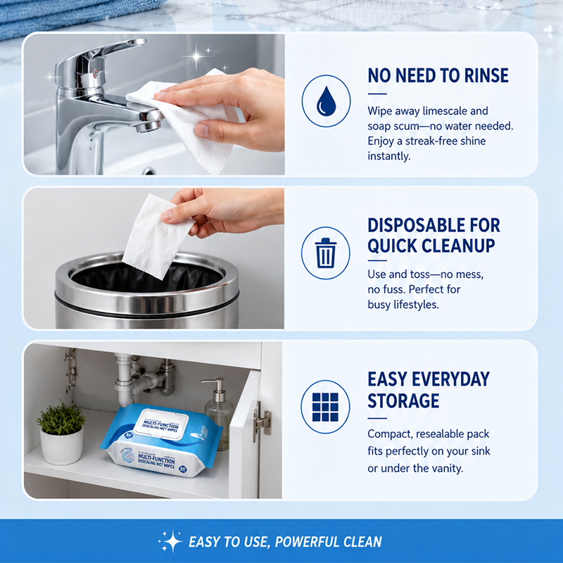 🧻 BUY 3 GET 2 FREE! Multi-Function Bathroom Descaling Cleaning Wipes – Instant Shine Disposable Limescale Remover Wipes, All-Surface Safe for Faucets, Glass, Tile & Bathroom Fixtures