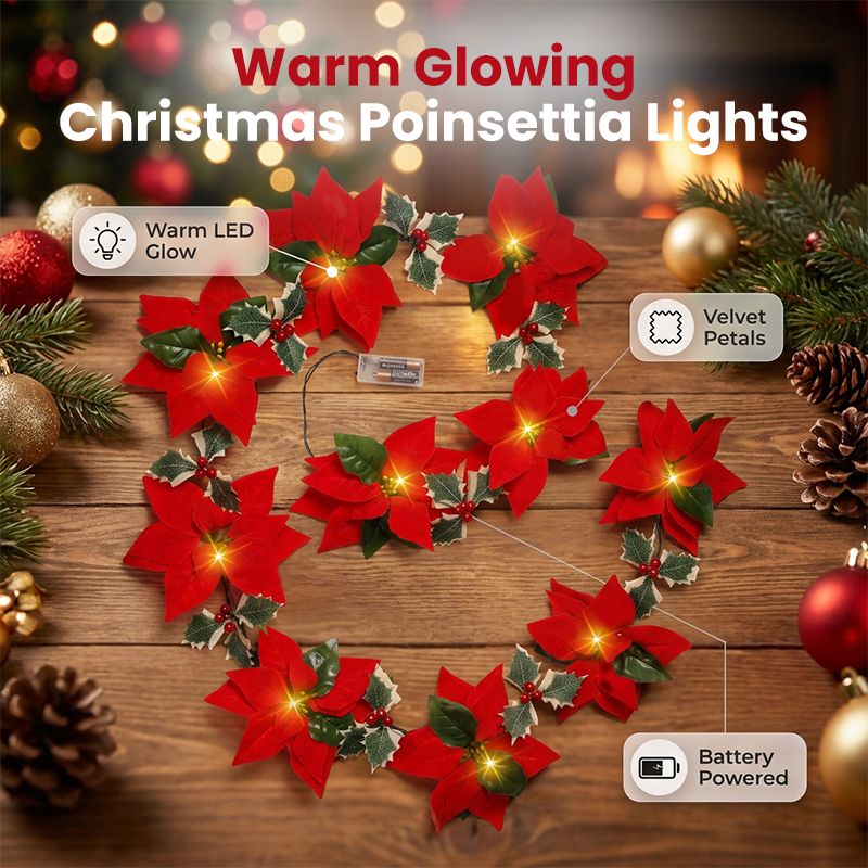 ❄️Summerfresh 50% OFF!🎄Ghirlanda di Natale con Stelle di Natale Luminose – Calore Festivo Senza Presa a Muro