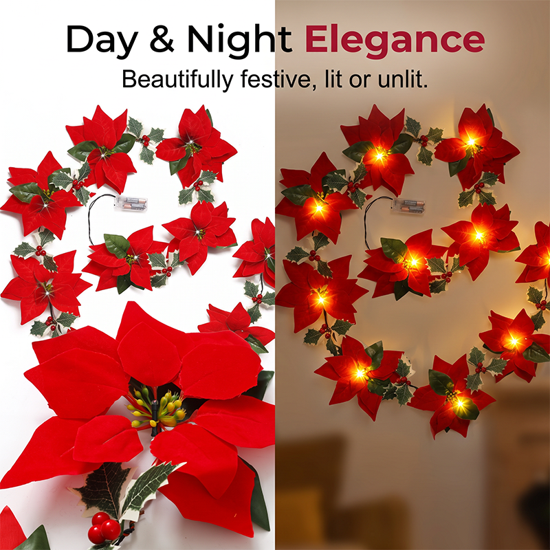 ❄️Summerfresh 50% OFF!🎄Ghirlanda di Natale con Stelle di Natale Luminose – Calore Festivo Senza Presa a Muro