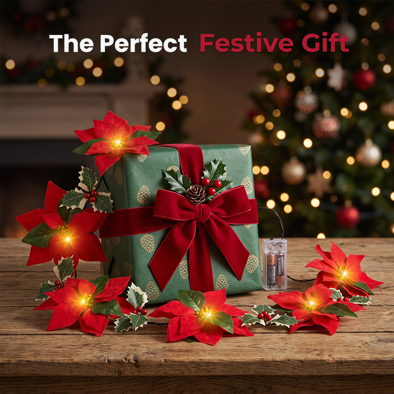 ❄️Summerfresh 50% OFF!🎄Ghirlanda di Natale con Stelle di Natale Luminose – Calore Festivo Senza Presa a Muro