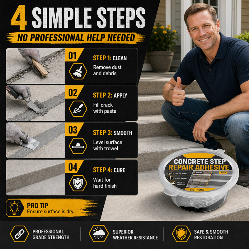 🥳SALDI 2026🥳💞50K+ VENDUTI!🔧🏠 50% DI SCONTO! Adesivo Riparatore per Gradini in Cemento – Incolla permanentemente scale e vialetti screpolati. Resistente alle intemperie – resiste a caldo, ghiaccio e pioggia. Cammina di nuovo in sicurezza! 🛡️✨