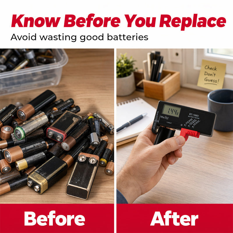 🥳2026 SUPER OFFERTA🥳💞50K+ VENDUTI!📊🔦 SCONTO 50%! Tester Digitale per Batterie – Grande display LCD mostra la carica residua esatta. Compatto e portatile – testa prima di buttare! 🧪💪
