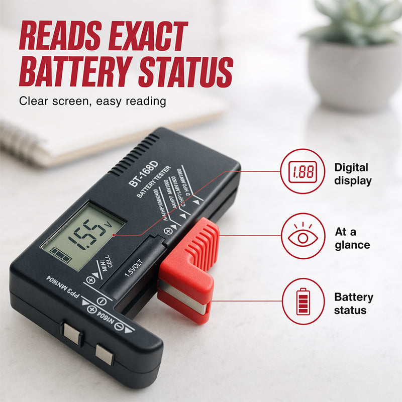 🥳2026 SUPER OFFERTA🥳💞50K+ VENDUTI!📊🔦 SCONTO 50%! Tester Digitale per Batterie – Grande display LCD mostra la carica residua esatta. Compatto e portatile – testa prima di buttare! 🧪💪