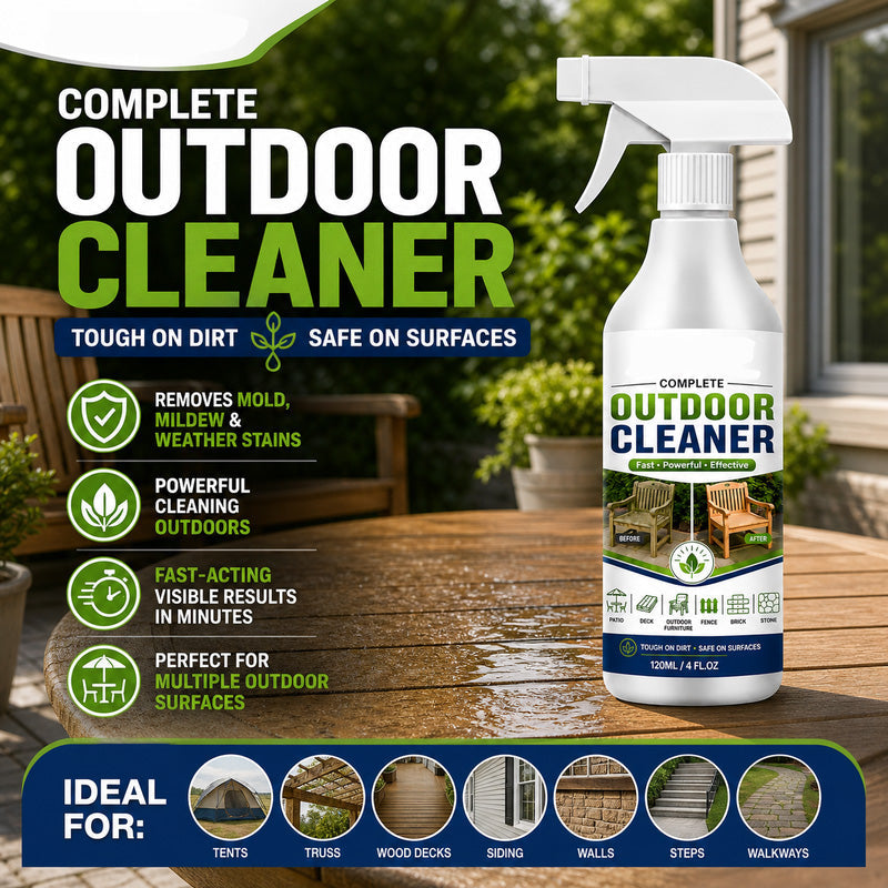 🌿 SCONTO DEL 50% PER TEMPO LIMITATO! Spray detergente per superfici esterne, smacchiatore ad azione rapida per patii, mobili in legno e superfici da esterno.