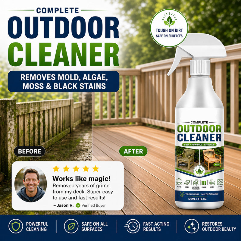 🌿 SCONTO DEL 50% PER TEMPO LIMITATO! Spray detergente per superfici esterne, smacchiatore ad azione rapida per patii, mobili in legno e superfici da esterno.