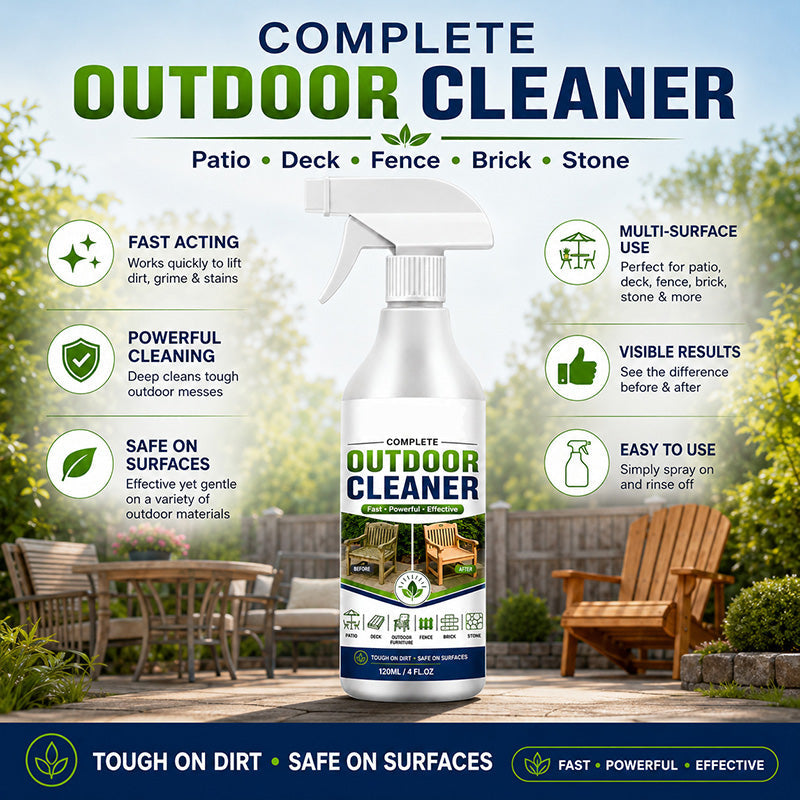 🌿 SCONTO DEL 50% PER TEMPO LIMITATO! Spray detergente per superfici esterne, smacchiatore ad azione rapida per patii, mobili in legno e superfici da esterno.
