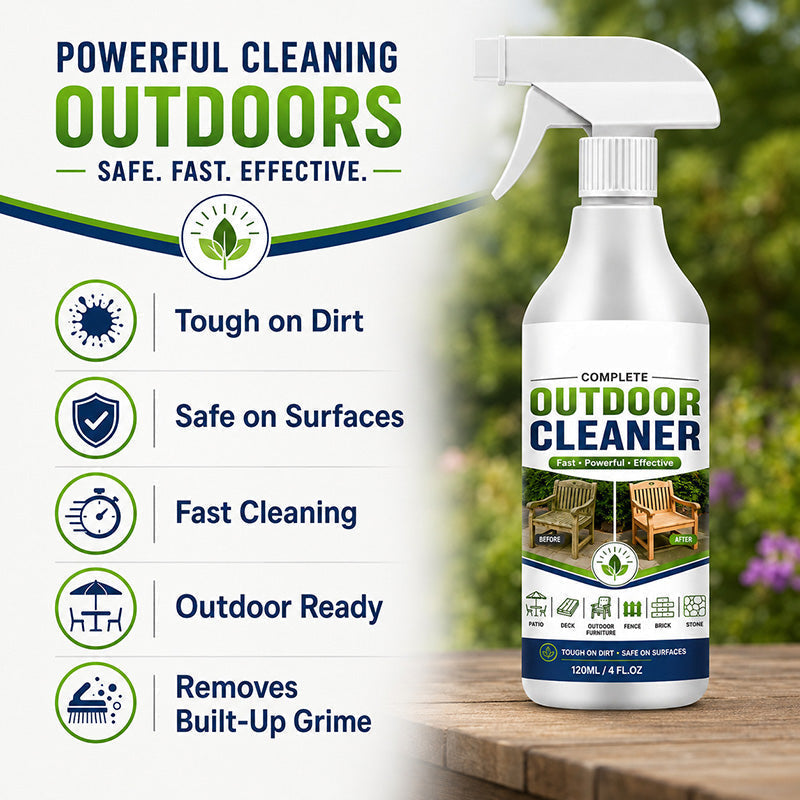 🌿 SCONTO DEL 50% PER TEMPO LIMITATO! Spray detergente per superfici esterne, smacchiatore ad azione rapida per patii, mobili in legno e superfici da esterno.