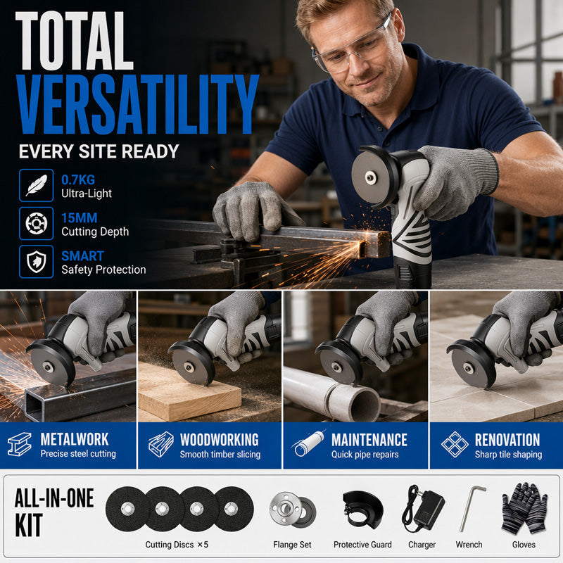 🥳2026 BESTSELLER✨Kit mini smerigliatrice angolare a batteria, leggera e pratica. Ideale per taglio, levigatura e lucidatura di metallo, legno e piastrelle. Compatto per spazi stretti, ricaricabile, perfetto per lavori fai da te e piccole riparazioni🛠️