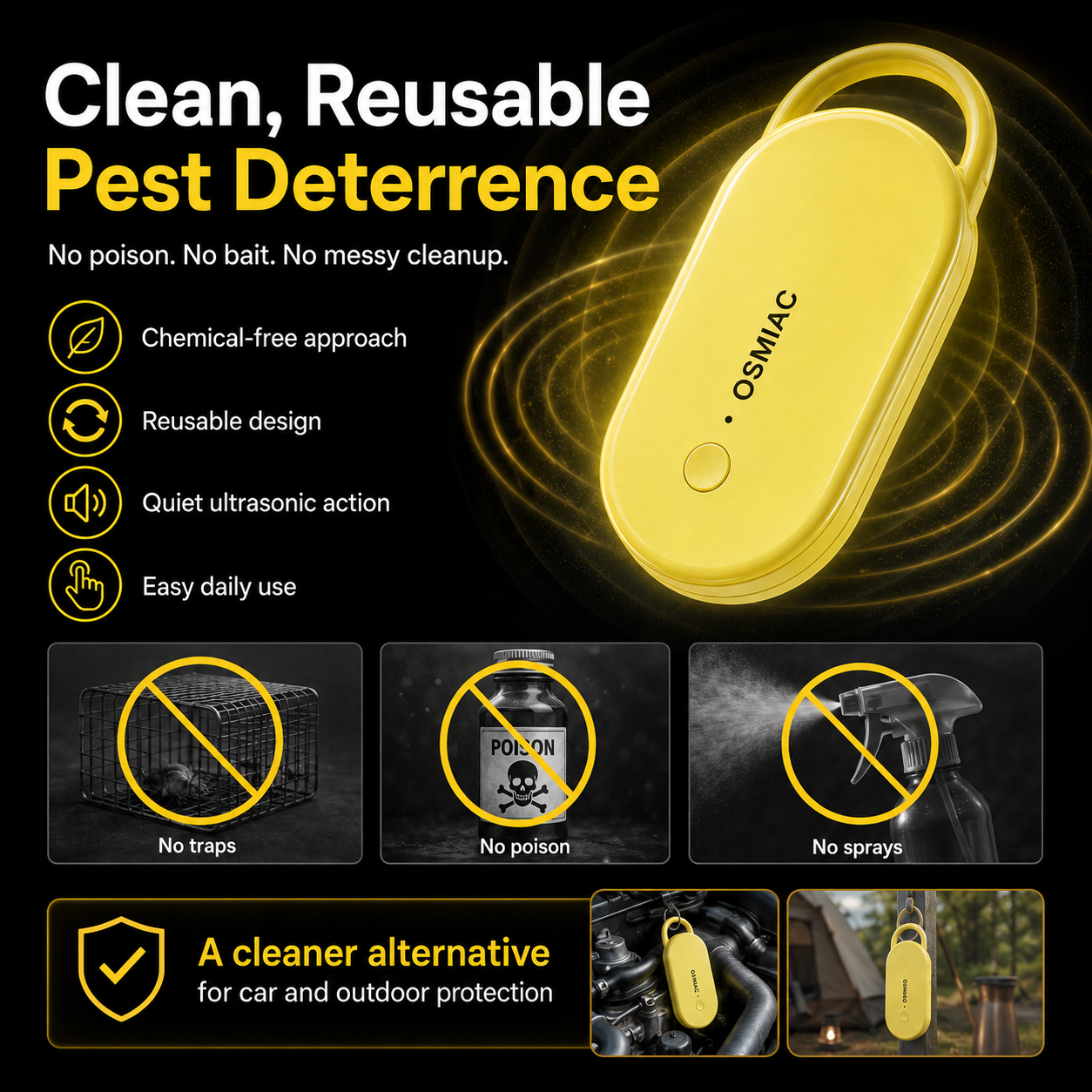 📢📢 Sconto del 50%!! ⏰ Repellente a ultrasuoni portatile per parassiti con gancio per auto