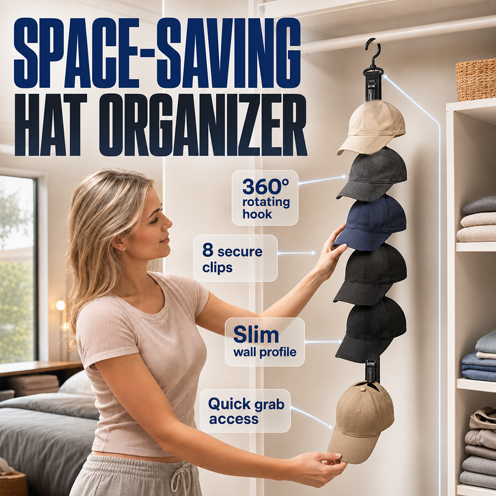 ✨🧢 Portacappelli a parete con 8 clip – Risparmia spazio ed esponi la tua collezione di cappelli! Perfetto per camera e armadio 🏠📐