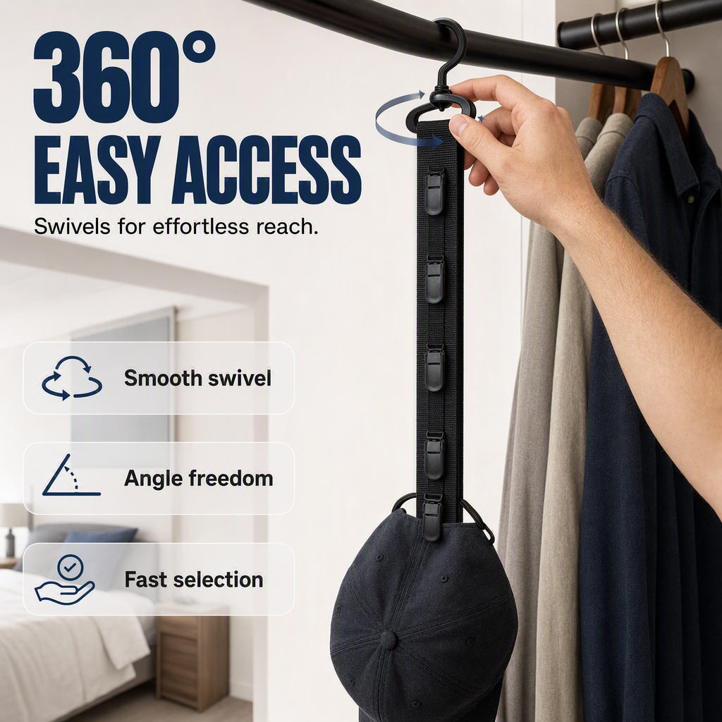 ✨🧢 Portacappelli a parete con 8 clip – Risparmia spazio ed esponi la tua collezione di cappelli! Perfetto per camera e armadio 🏠📐