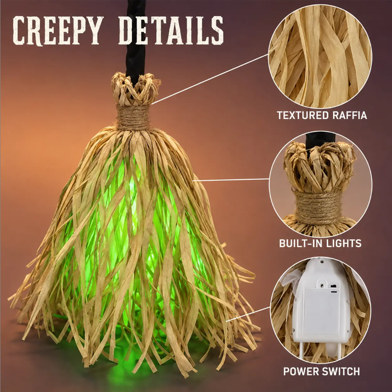 🧹Scopa Animata da Strega Decorazione Halloween con Luci e Suoni🧙