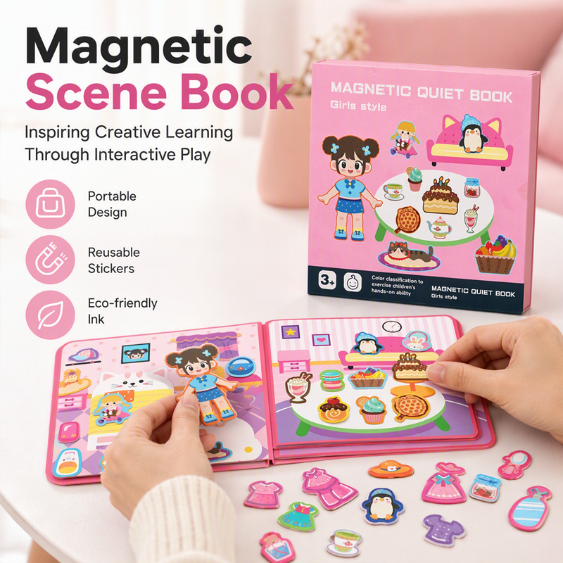 Libro Magnetico Pieghevole per Bambini con Puzzle a Scene - Giocattolo Educativo per Maschi e Femmine
