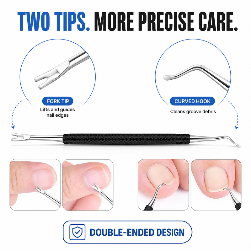 🥳2026 SUPER VENDUTO🥳💞50K+ VENDUTI! 🦶🔧 50% DI SCONTO! Strumento Doppio per Unghie Incarnite – Punta sollevatrice curva + pulitore del solco, acciaio inox antiruggine. Impugnatura antiscivolo – cura professionale dei piedi a casa! 🛡️✨