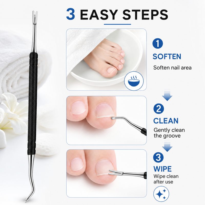 🥳2026 SUPER VENDUTO🥳💞50K+ VENDUTI! 🦶🔧 50% DI SCONTO! Strumento Doppio per Unghie Incarnite – Punta sollevatrice curva + pulitore del solco, acciaio inox antiruggine. Impugnatura antiscivolo – cura professionale dei piedi a casa! 🛡️✨