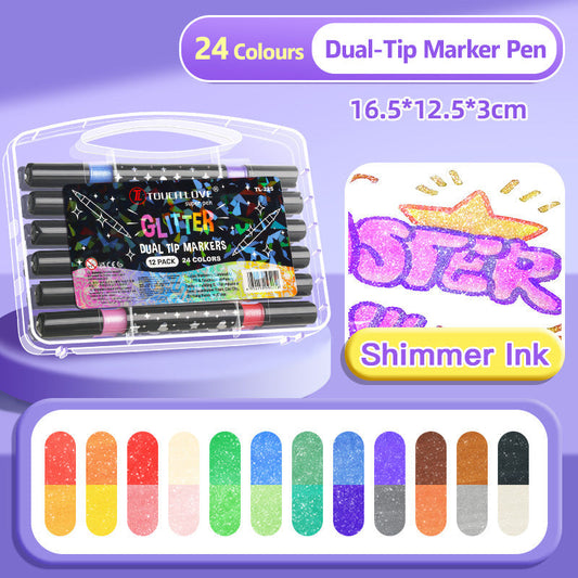 🥳2026 NUOVO ARRIVO🥳💞OLTRE 50.000 VENDUTI! ✨Pennarelli glitter con doppia punta. Doppia punta versatile per disegni, decorazioni e lavoretti creativi. Inchiostro glitter brillante, ideali per bambini, scrapbooking e progetti fai da te.