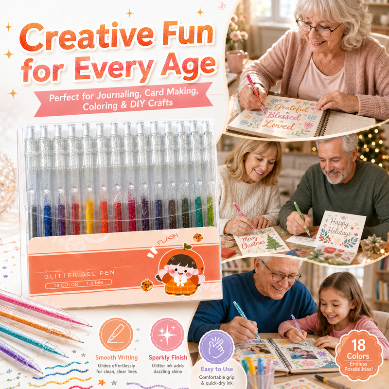 🎨 Set Penne Glitter a Asciugatura Rapida – Per Biglietti, Planner e Scrapbook | Inchiostro Brillante su Carta Chiara e Scura ✨