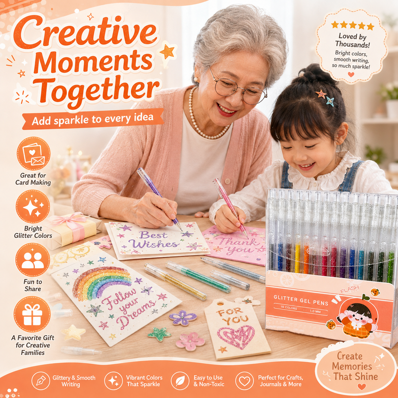 🎨 Set Penne Glitter a Asciugatura Rapida – Per Biglietti, Planner e Scrapbook | Inchiostro Brillante su Carta Chiara e Scura ✨