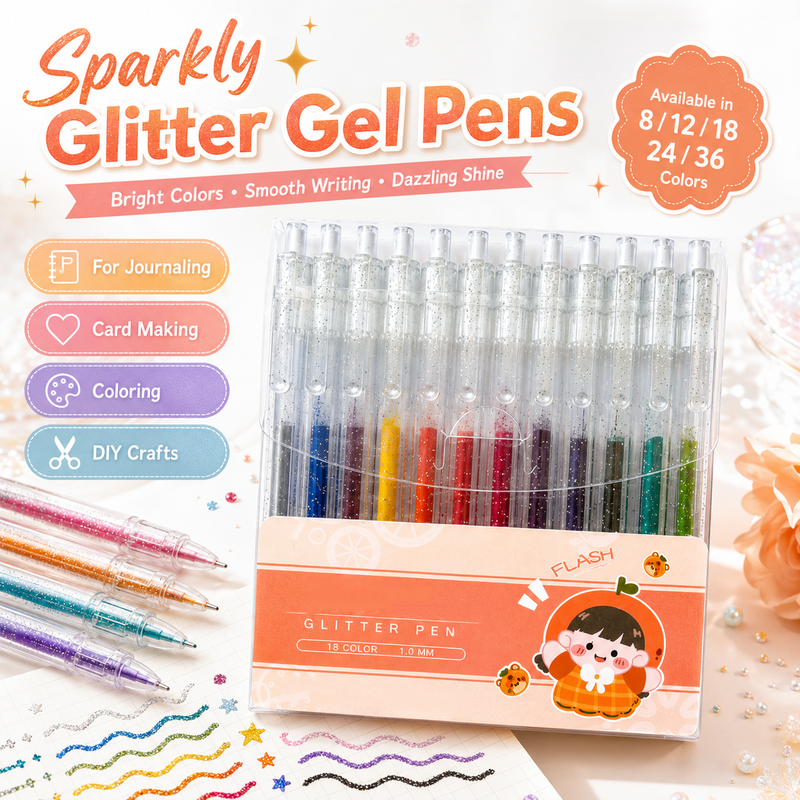 🎨 Set Penne Glitter a Asciugatura Rapida – Per Biglietti, Planner e Scrapbook | Inchiostro Brillante su Carta Chiara e Scura ✨