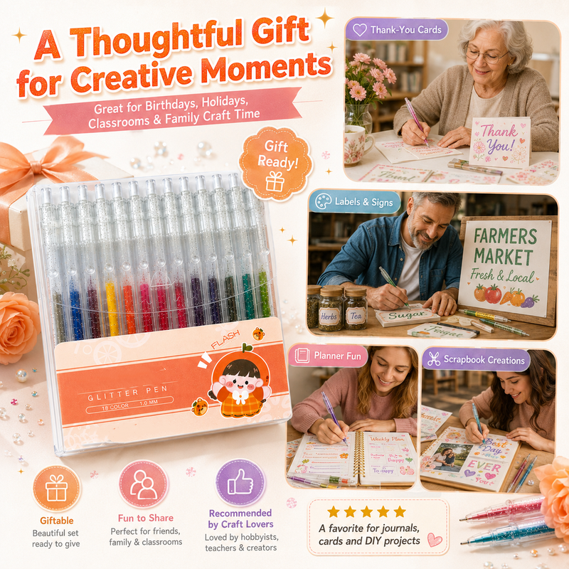 🎨 Set Penne Glitter a Asciugatura Rapida – Per Biglietti, Planner e Scrapbook | Inchiostro Brillante su Carta Chiara e Scura ✨