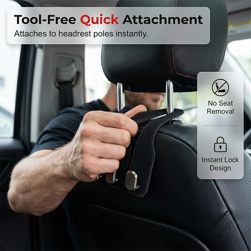 🚗 Ganci Multifunzione per Poggiatesta Auto – Portaborse Premium, Installazione Senza Attrezzi | Ecopelle e Pelliccia Sintetica