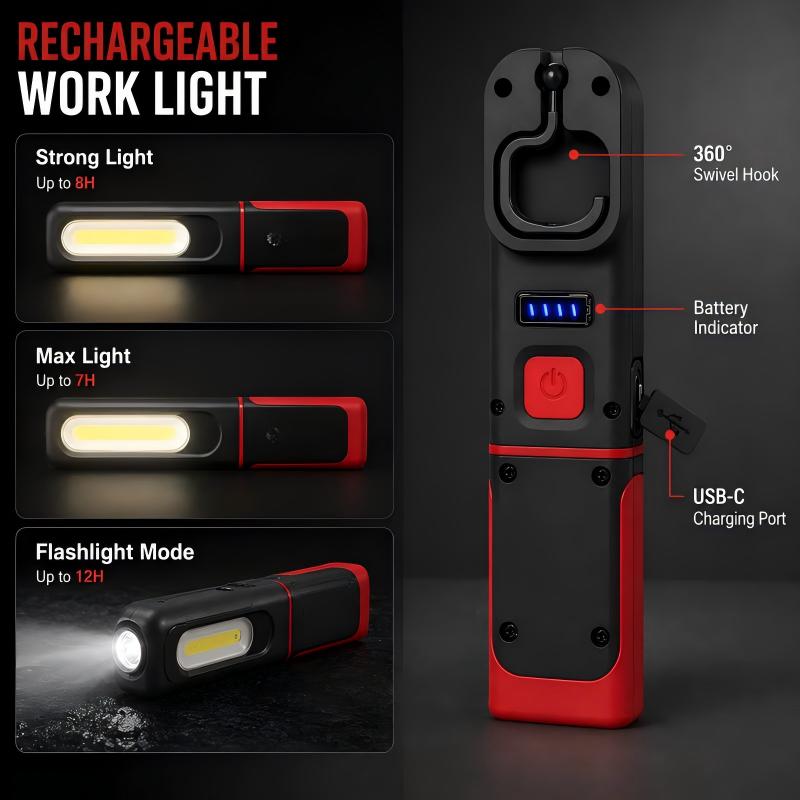 📢 ORA 50% DI SCONTO! 🔦 Lampada da lavoro LED COB ricaricabile con base magnetica – Illuminazione a mani libere