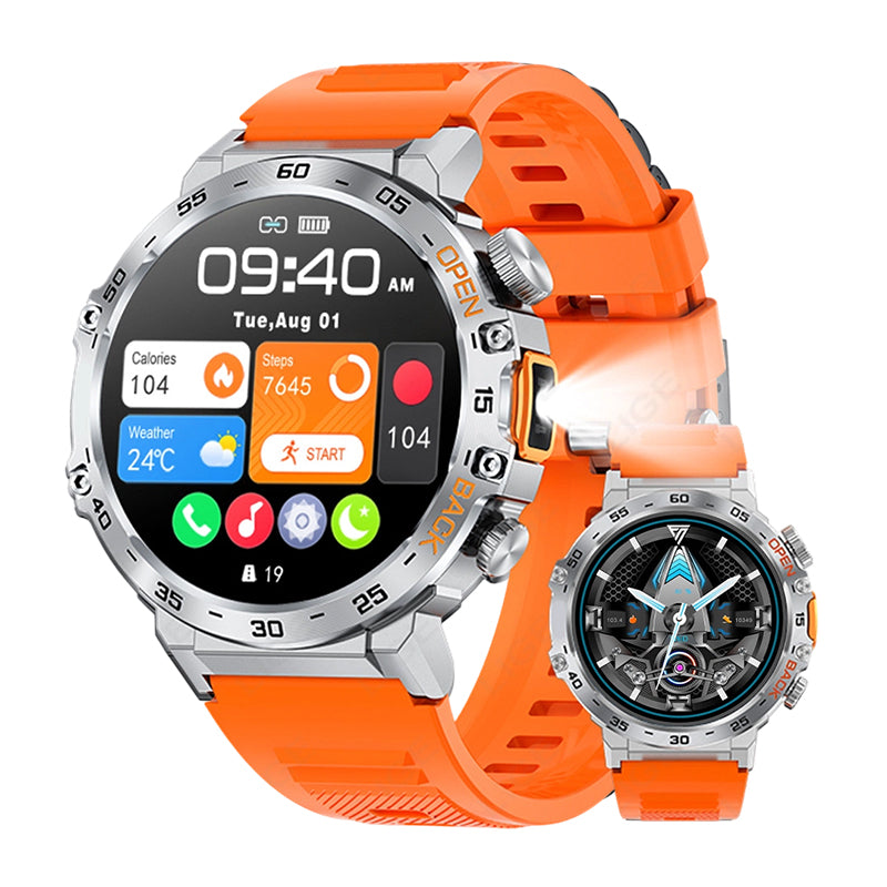⌚ Smartwatch Outdoor Multifunzione | 🔦 Torcia LED Integrata | 📞 Chiamate Bluetooth | 🏔️ Design Robusto per Avventure