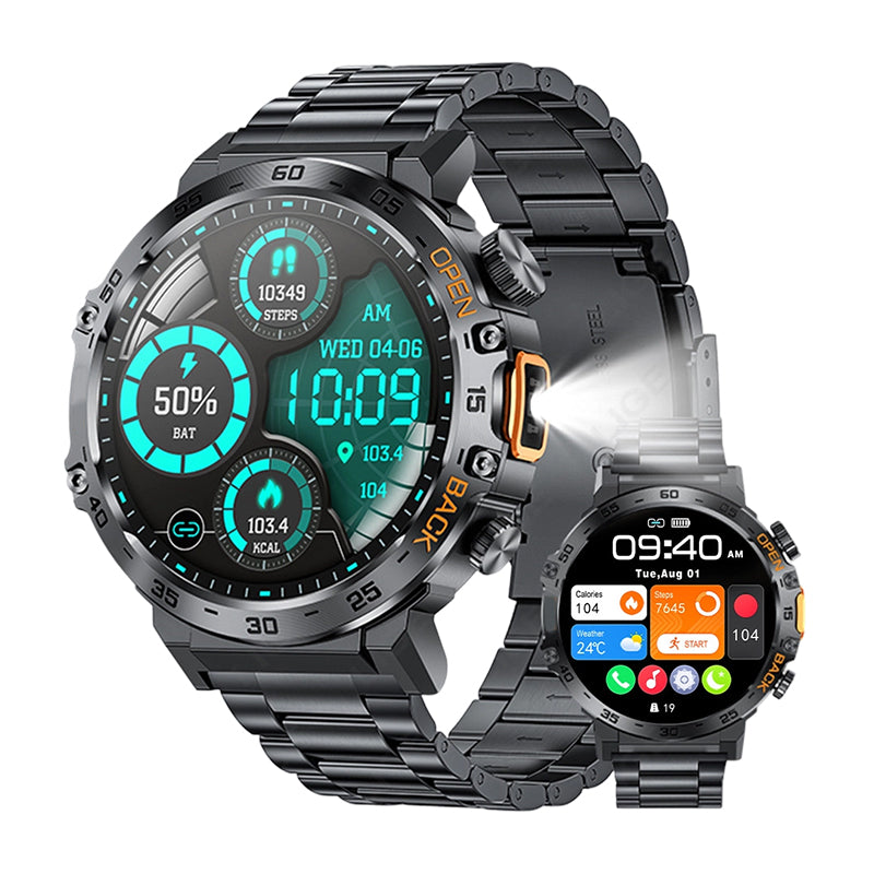 ⌚ Smartwatch Outdoor Multifunzione | 🔦 Torcia LED Integrata | 📞 Chiamate Bluetooth | 🏔️ Design Robusto per Avventure