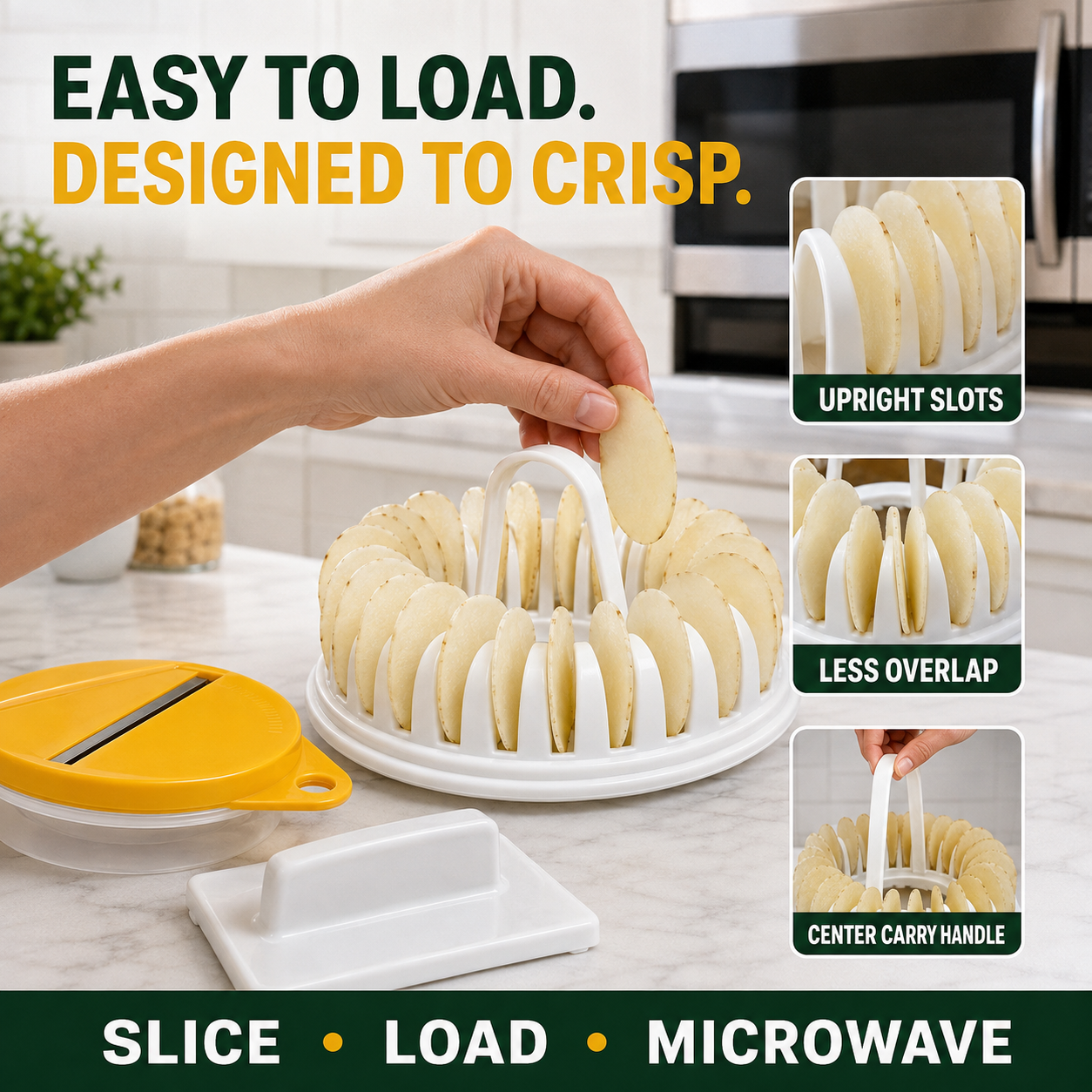 🔥 Best Seller 2026🥳💞 Oltre 50.000 pezzi venduti!😍🥔 Kit per fare patatine fatte in casa al microonde (con affettatrice e ciotola)